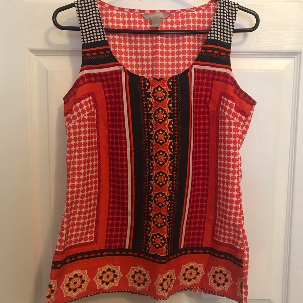 Orange and Red Patterned Sleeveless Top